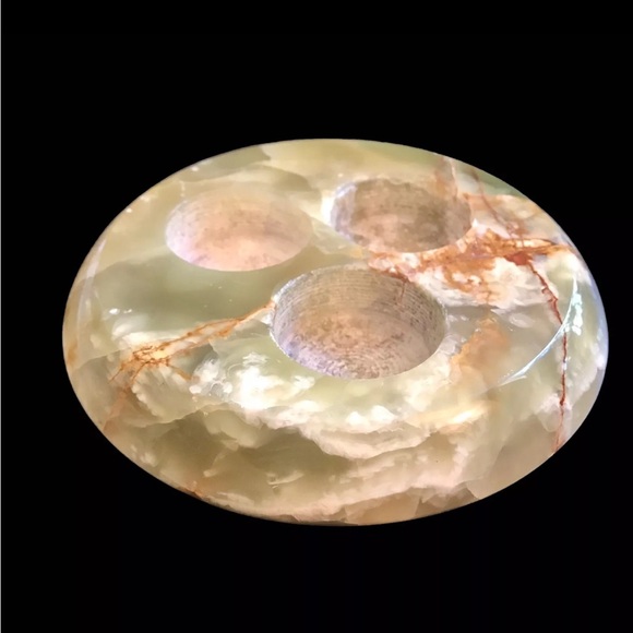 Set 2 Green Onyx Calcite Triple Tea Light Candle Holders Round 6” Stone Pakistan - Picture 4 of 16